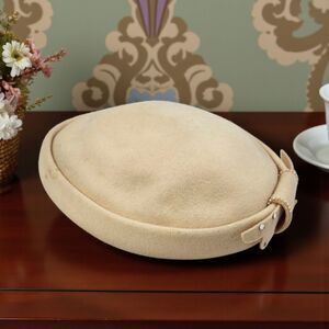 Vintage 1950s Cream Wool Cocktail Hat Merrimac Gardenia w/ Pearls & Rhinestones